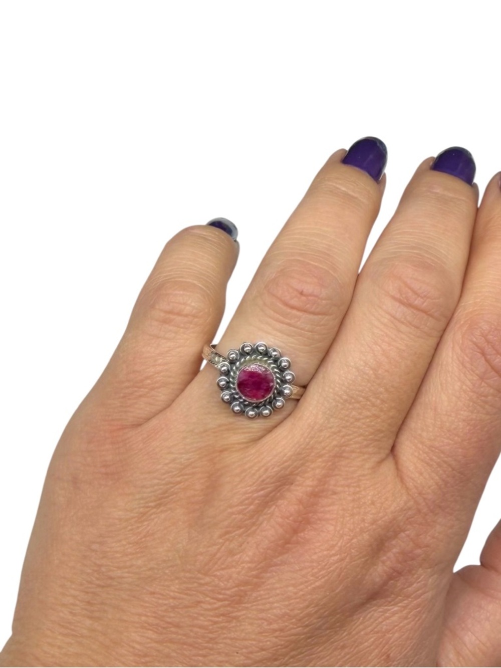 Ruby Ring Size 7.5 Solid 925 Sterling Silver - Picture 2 of 4